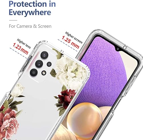 Miniatura 2 de Funda para teléfono Galaxy A32 5G, Galaxy M32 5G SM-A326 con protector de pantalla de vidrio templado, bonito patrón floral transparente, funda