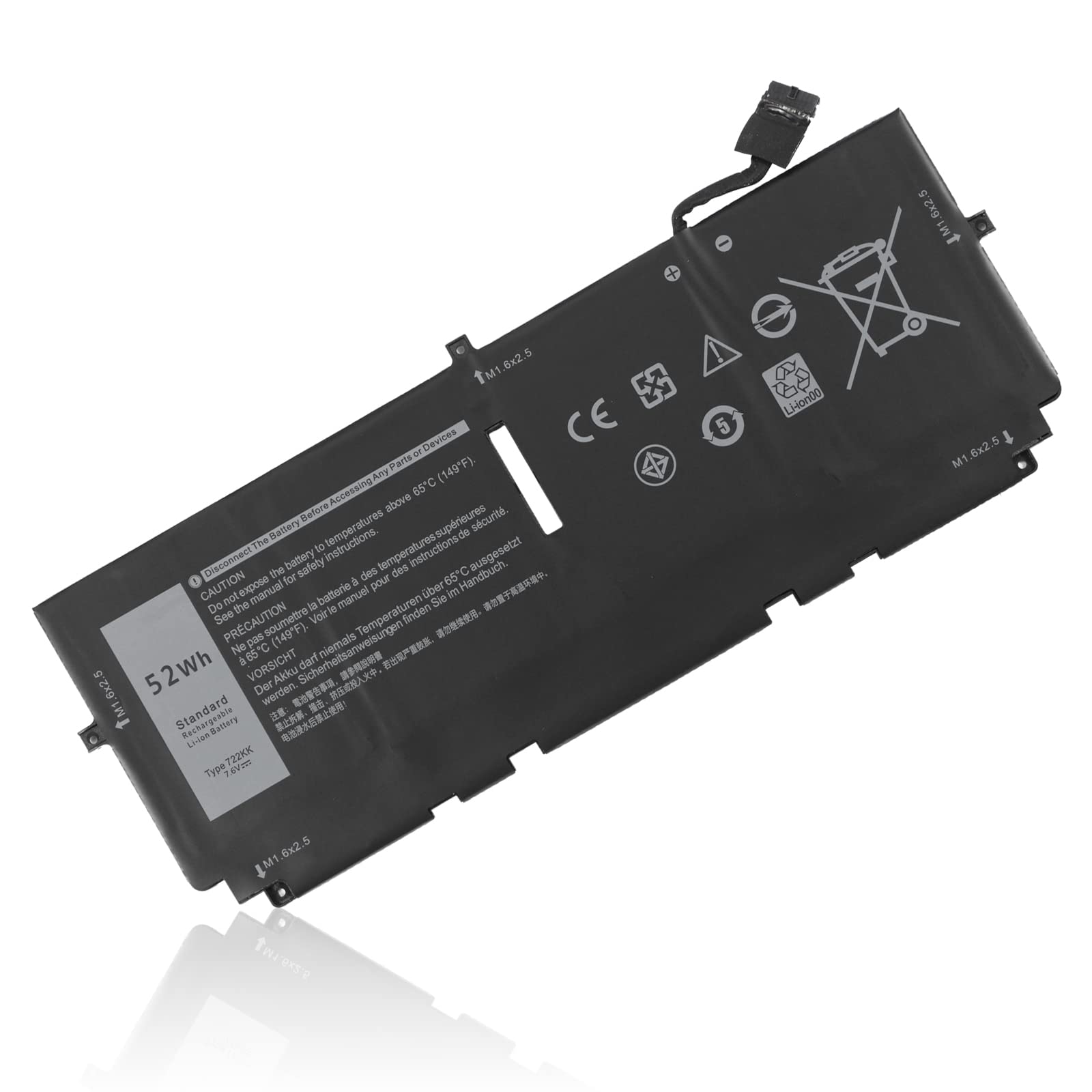 GDORUN 52Wh 722KK Laptop Batteria per Dell XPS 13 9300 9310 9380(2020 Edition) P117G P117G002 P117G001 0WN0N0 WN0N0 02XXFW 2XXFW FP86V 2ICP4/60/80-2 7.6V 6800mAh 4-Cell Notebook Battery Replacement