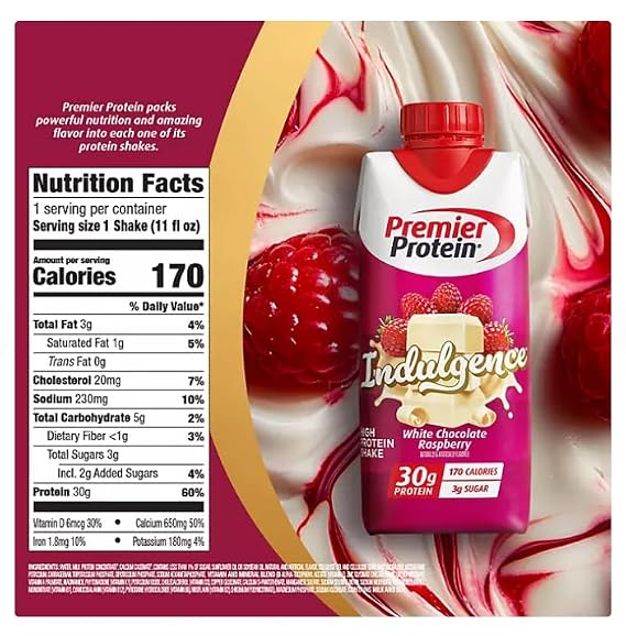 Premier Protein 30g High Protein Shake, Indulgence White Chocolate Raspberry - 15 Pack