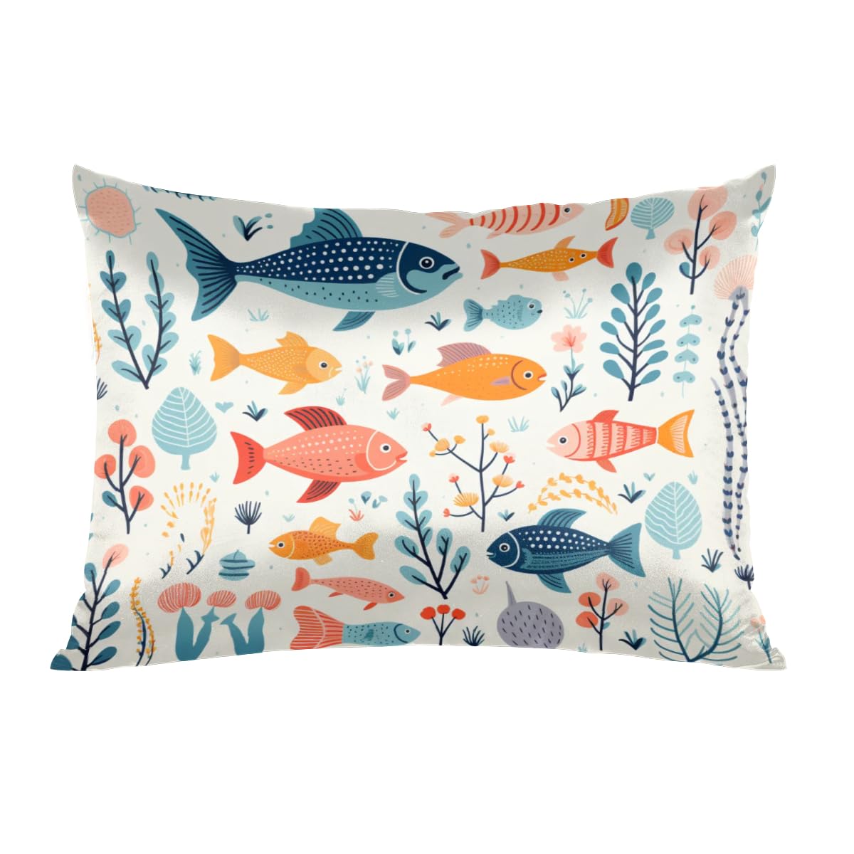 Satin Pillowcase for Hair and Skin, Tropical Fish Coral Silk Pillowcase Soft Silky Pillow Cover Standard Size (20x26 Inches), Slip Cooling Satin Pillow Cases with Envelope Closure