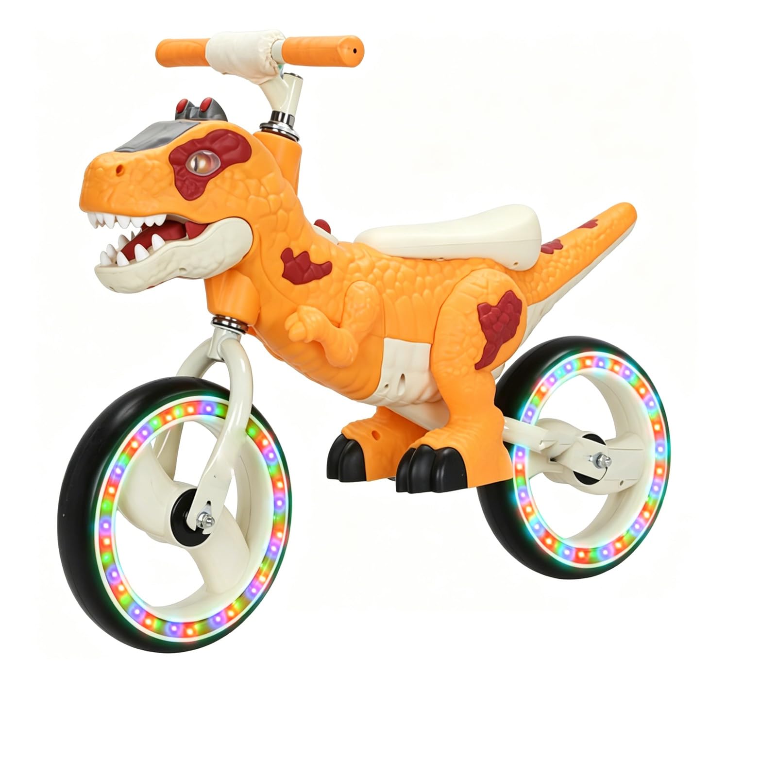 Dinosaur Balance Bike, No Pedal Walking Training Bike with Lights&music, Dinosaur Ride on Toy for Boys Girls (orange,8-inch-Light music) — image 1
