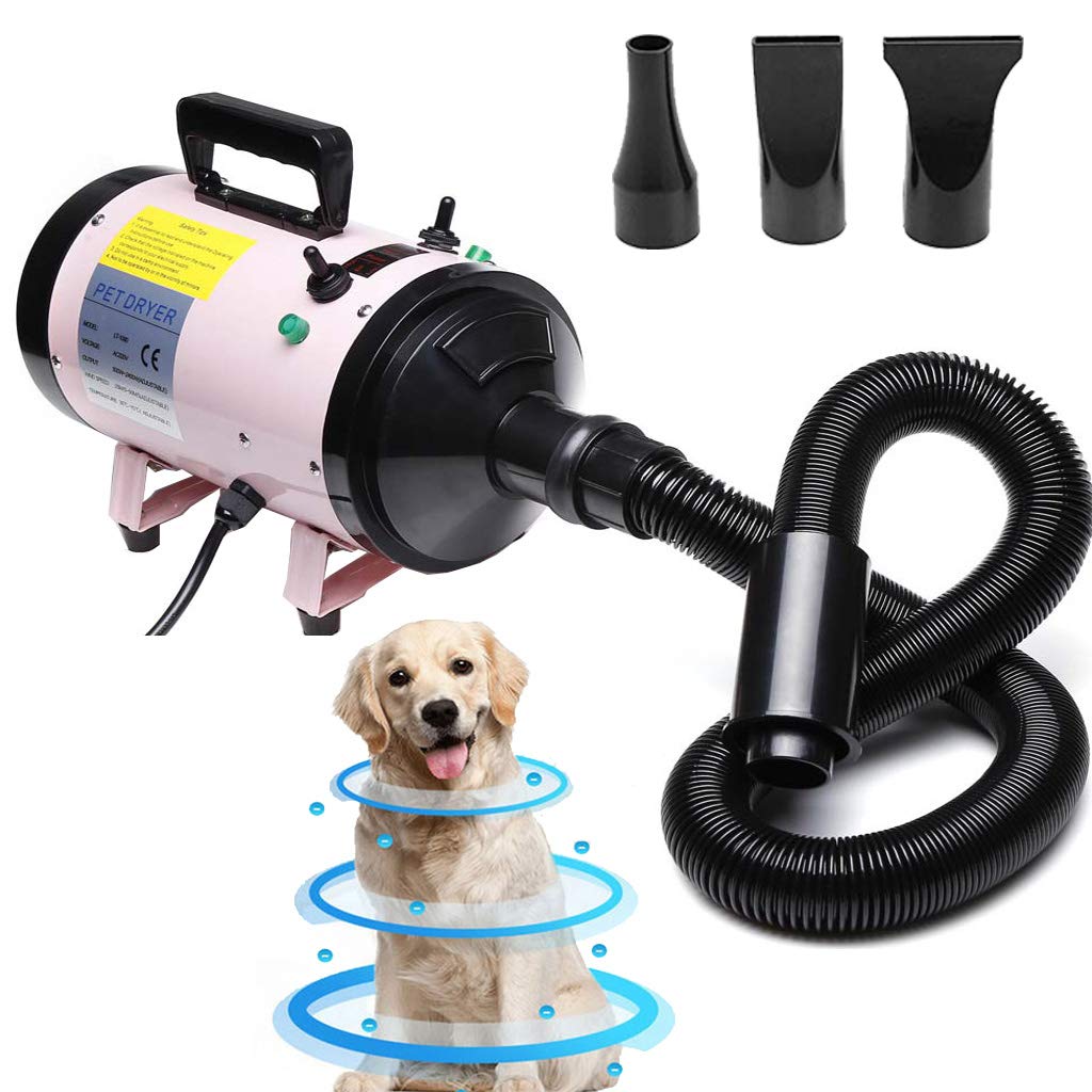 ZanGe Dog Hair Dryer, Dog Grooming Hair Dryer, Dog blaster 2800W High Velocity Pet Dog Cat Hairdryers Low Noise Dryer Blower with 2 Speed Temperature Heater, 2.5m Flexible Hose Pink
