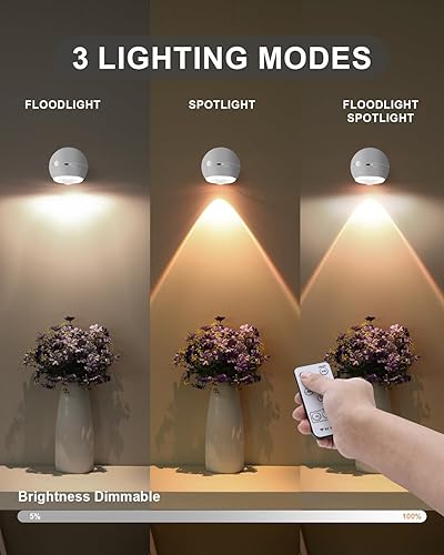 Miniatura 3 de 2 apliques de pared LED que funcionan con pilas con control remoto, 3 modos de iluminación, sensor de movimiento, lámpara de pared inalámbrica con