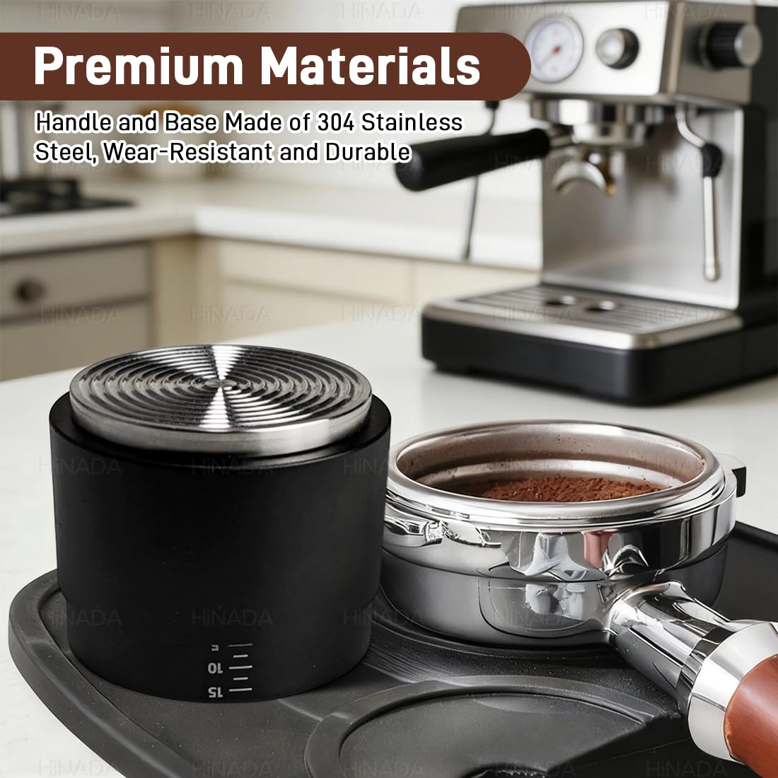 HiNADA Café Tamper 51mm, Distribuidor de Café 3-en-1 y Tamper con Herramienta WDT, Set de Distribución de Café Ajustable, Accesorios Profesionales Espresso para Portafiltros (51mm)