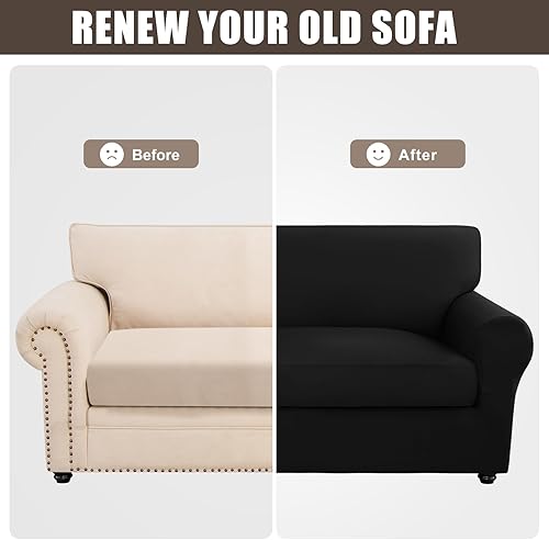 Miniatura 7 de SearchI Funda elástica para sofá, funda de sofá de 3 piezas con 2 fundas de cojín separadas, protector de muebles lavable para sala de estar (sofá