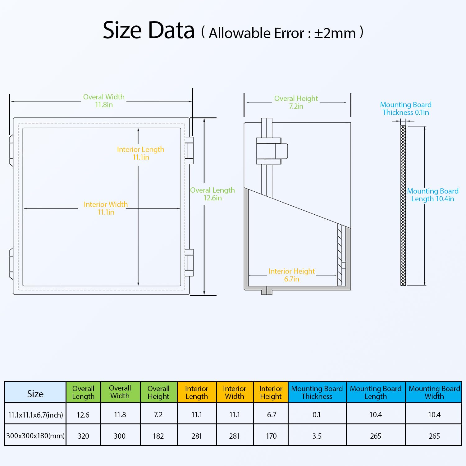 Abzweigdose, IP65 wasserdichtes, staubdichtes ABS-Kunststoffgehäuse, Außen- und Innenbereich, Projektbox, Scharnier, transparente Abdeckung mit Montageplatte, Wandhalterungen, Außenmaße 30 x