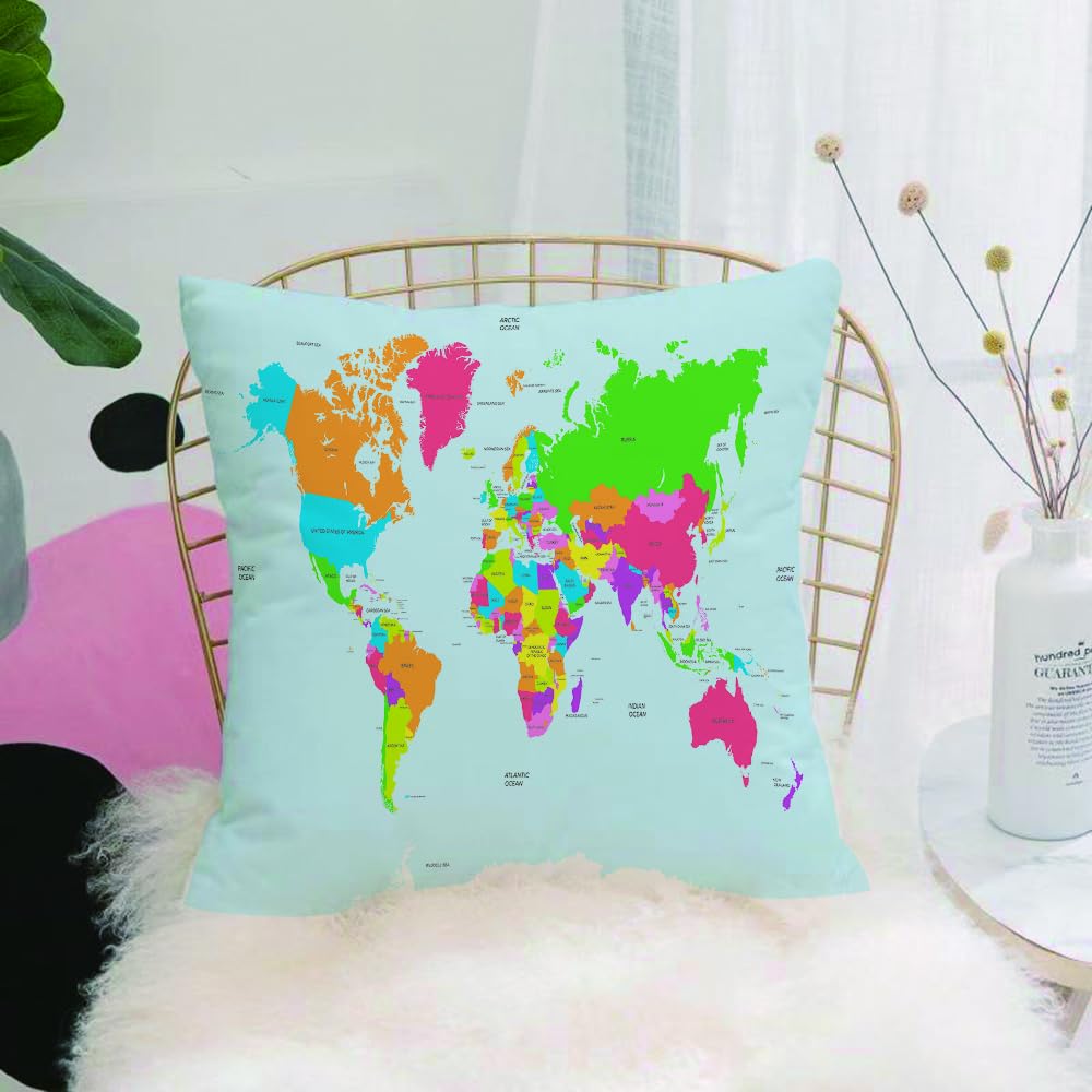 HYOSXW Cushion Cover,Throw Pillow Case Home Decorative for Living Room Bedroom Sofa Chair 16X16 Inch,Map,Classical Colorful Map of World in Political Style Travel Europe America As,Pillowcase 40X40cm