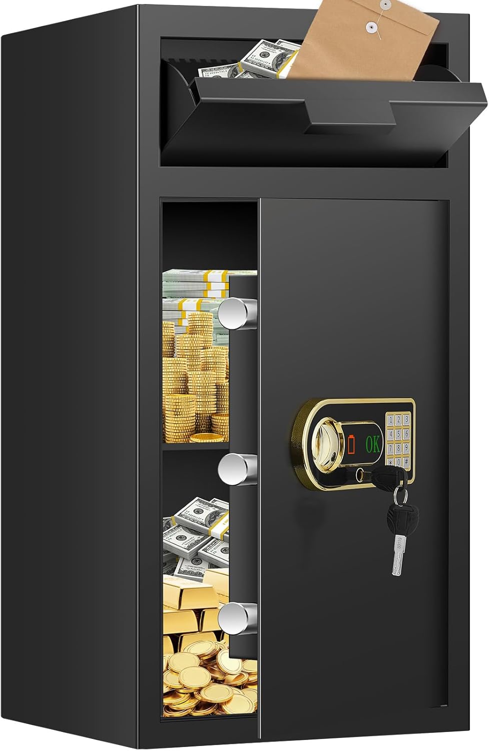 7.5 Cu ft Extra Large Drop Safe Box for Business, Anti-Theft Depository Safe with Drop Slot, Digital Keypad, Spare Key and Removable Shelf, Heavy-duty Commercial Safes for Business Cash Documents Home