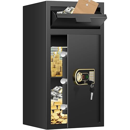7.5 Cu ft Extra Large Drop Safe Box for Business, Anti-Theft Depository Safe with Drop Slot, Digital Keypad, Spare Key and Removable Shelf, Heavy-duty Commercial Safes for Business Cash Documents Home