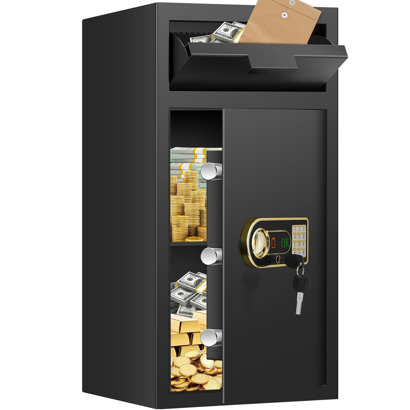 Photo 1 of *** PREPROGRAMMED TRY 6869 MINOR MARKS ***31.5"H Large Drop Safe Box for Business, Anti-Theft Depository Safe with Drop Slot, Digital Keypad, Spare Key and Removable Shelf, Heavy-duty Commercial Safes for Business Cash Documents Home