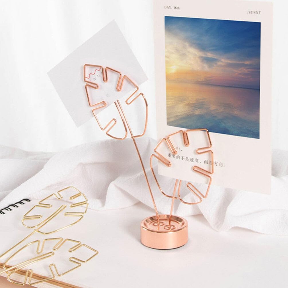 Operitacx 2pcs Leaf-Shaped Memo Clip Holder Tabletop Photo Stand for Desktop Decor for Notes Cards and Pictures Finish