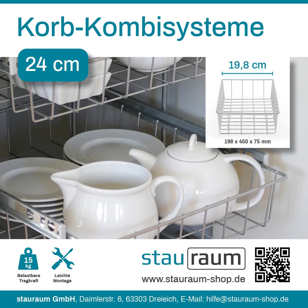 Teleskopschublade für 30cm Schrank – Premium Schrankauszug Küche zum Nachrüsten – Einfache Montage – Stabil & Langlebig –Korb Kombisystem, 3 etagig