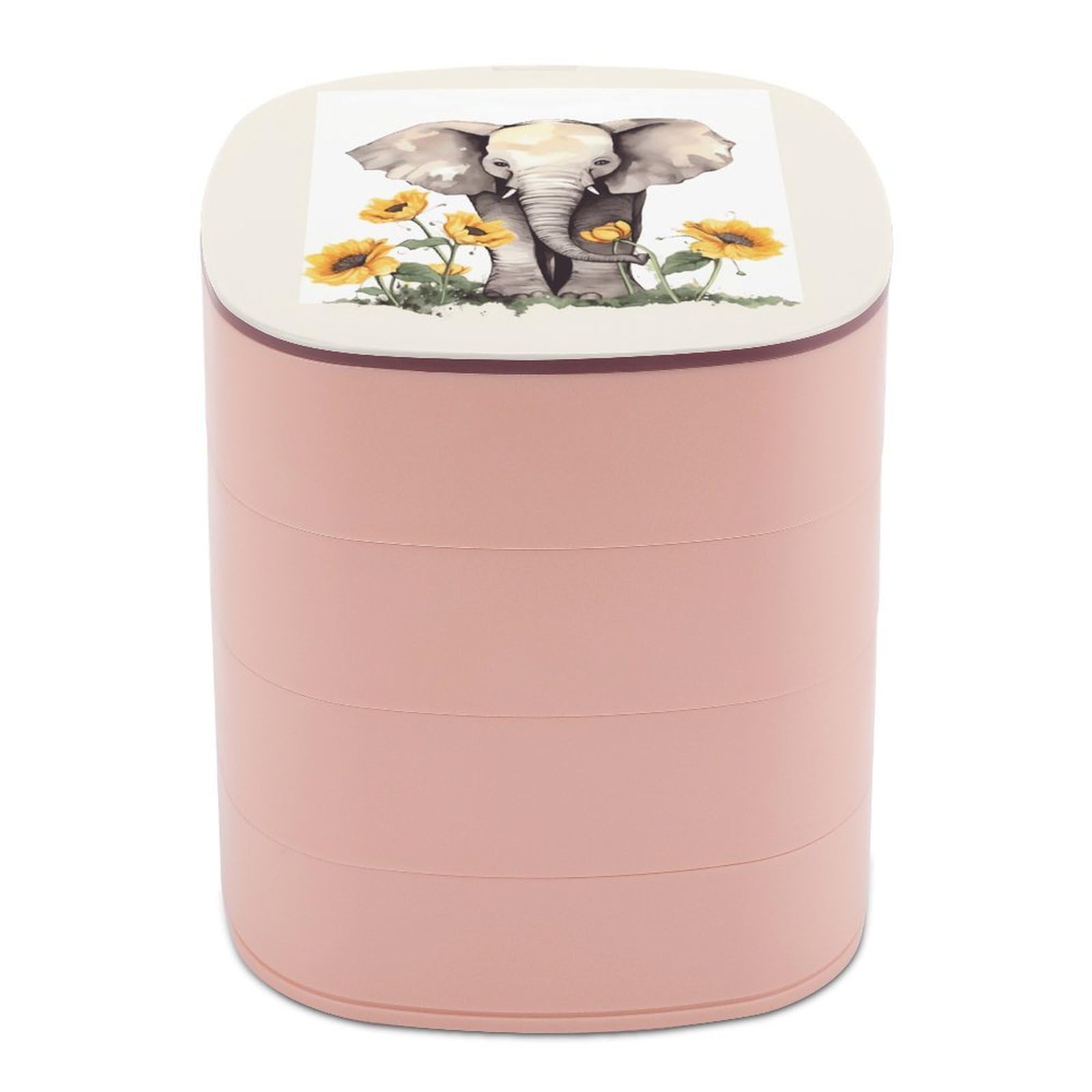 FekiLoot Elephant And Sunflower Jewelry Box 4-Layers Rotatable Jewelry Organizer Storage Box with Mirror Cute Travel Jewelry Case Portable Earring Holder Organizer for Ring Necklace Bracelet