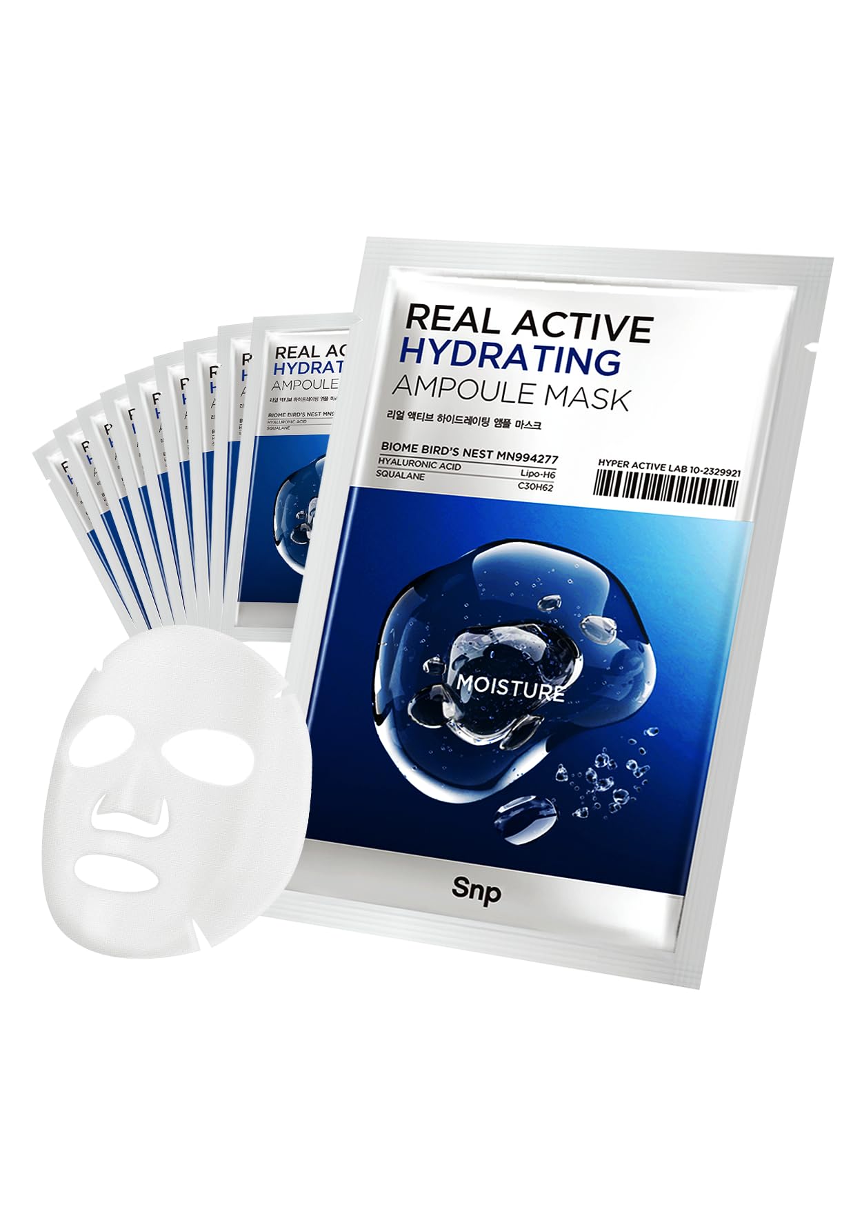 SNP Real Active Hydrating Ampoule Sheet Mask | Moisturizing and Nourishing for All Skin Types | Vegan Sheet Masks with Hyaluronic Acid | Korean Face