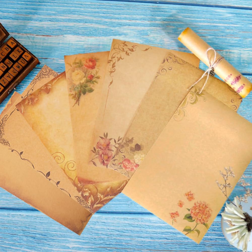 64 piezas de papel de papelería de 8 estilos, 5.7 x 8.3 pulgadas, tamaño A5, impresión floral vintage, retro, papel de escritura en blanco para cartas personalizadas antiguas, notas y poemas