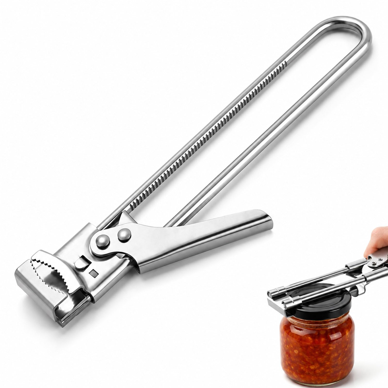 Manual Can Opener and Jar Opener, Adjustable Stainless Steel Kitchen Gadget, Bottle Opener for Jar Lids and Can Lids