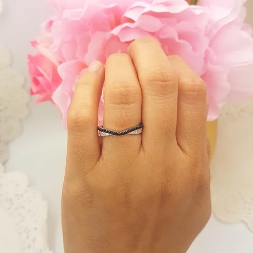 Miniatura 3 de Dazzlingrock Collection Anillo apilable redondo de oro de 14 quilates con zafiro azul y diamante blanco para mujer