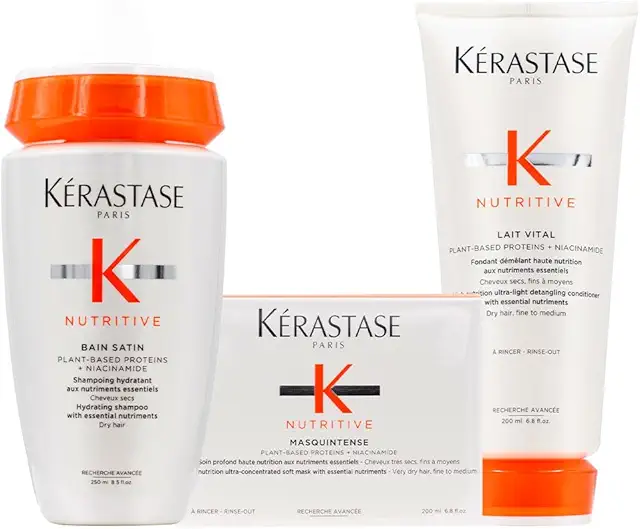 Kerastase Nutritive Shampoo & Conditioner Set for Dry Hair - Bain Satin 1250ml + Lait Vital 200ml