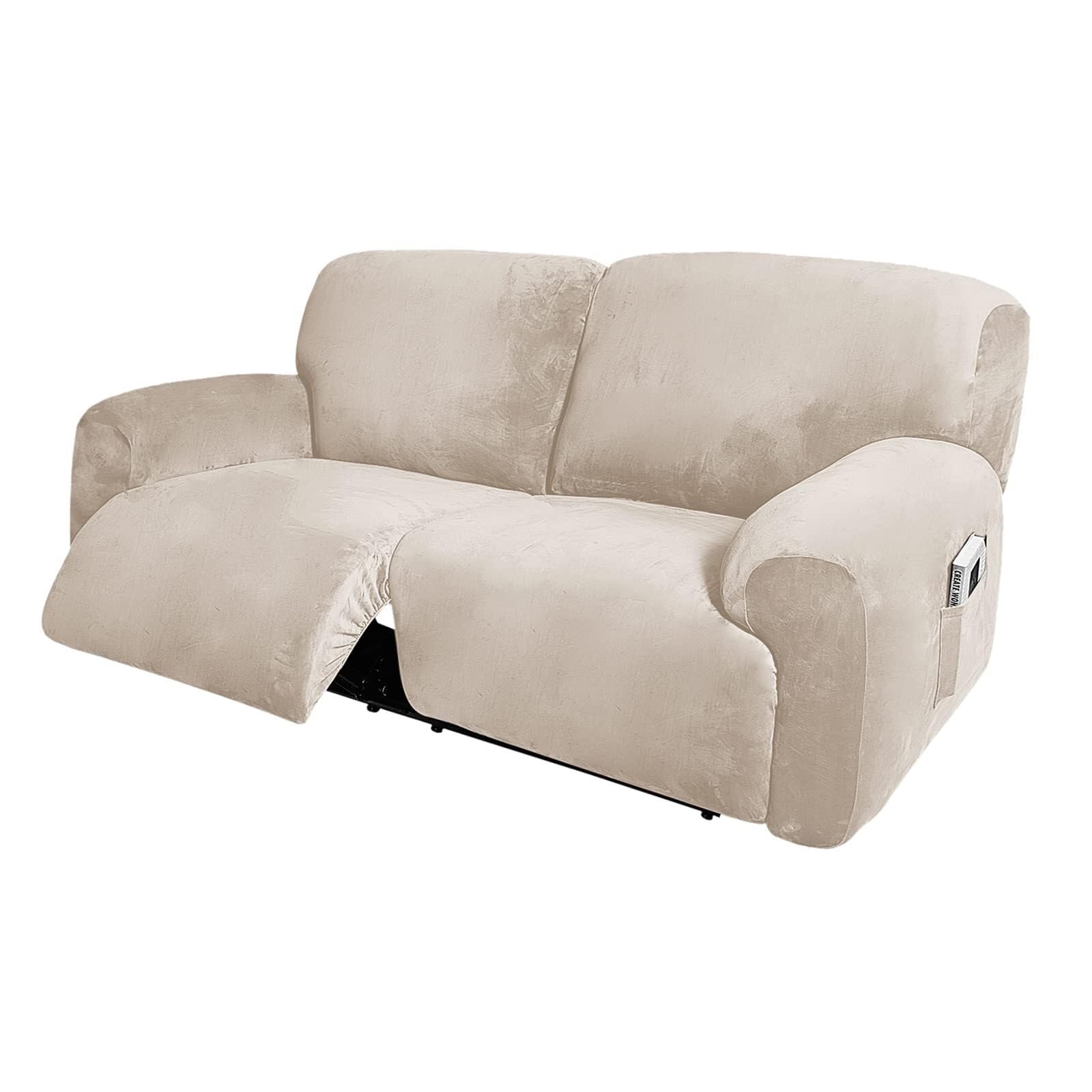 Fodera for poltrona reclinabile extra large in velluto elasticizzato, 6 pezzi Fodera for poltrona reclinabile a 2 posti morbida(Beige)