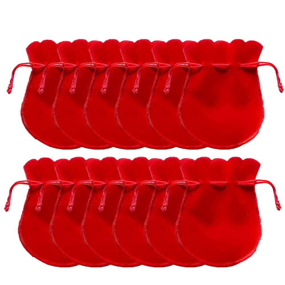 12 Sacchetti Regalo In Velluto Rosso E Oro Con Coulisse, 10x12 Cm, Porta Gioielli E Piccoli Oggetti, Eleganti E Morbidi