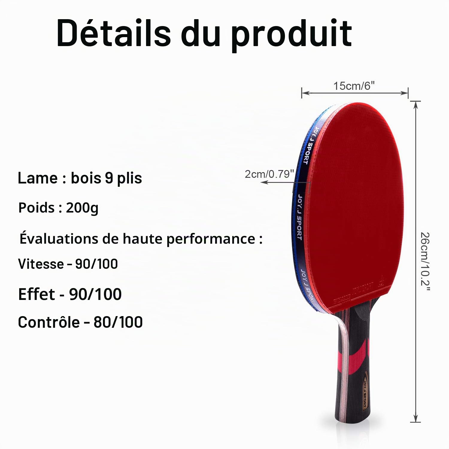 Raquette de tennis de table professionnelle en bois 9 plis, approuvée ITTF avec sac de rangement, parfaite pour les intermédiaires et avancés