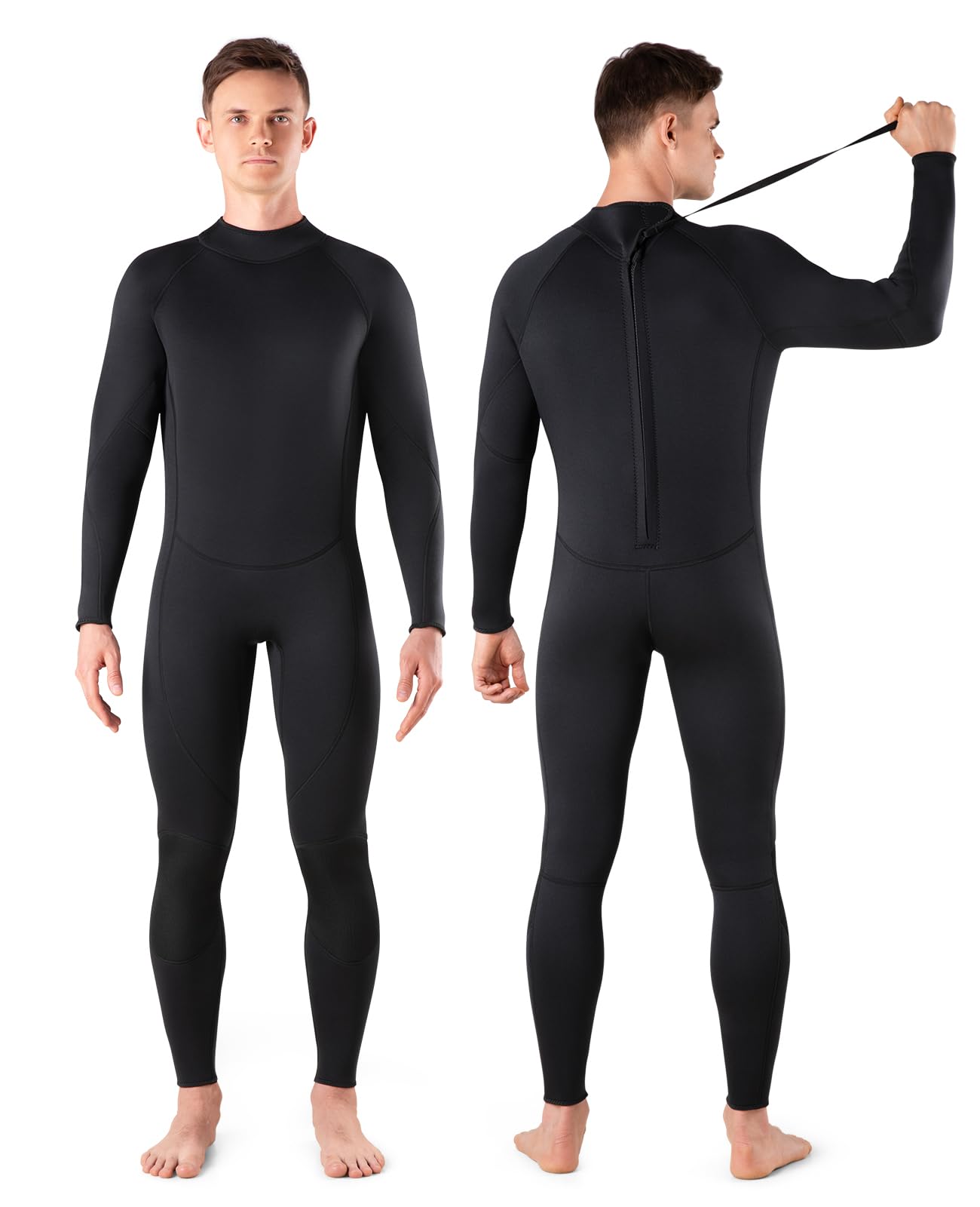 Niksa Men Wetsuit 3/2mm, SBR Neoprene Full Wet Suit YKK Back Zip for Surfing Swimming Diving Water Sports