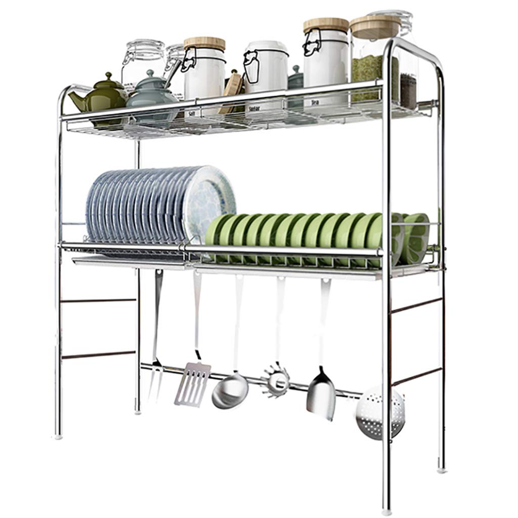 SaryEdge Dish Drainers Dish Rack Over Sink Stainless Steel,2-Tier Dish Drying Rack With Drain Board,Kitchen Shelves Free Standing Rack,83cm × 28cm × 81m,83cm × 28cm × 81m