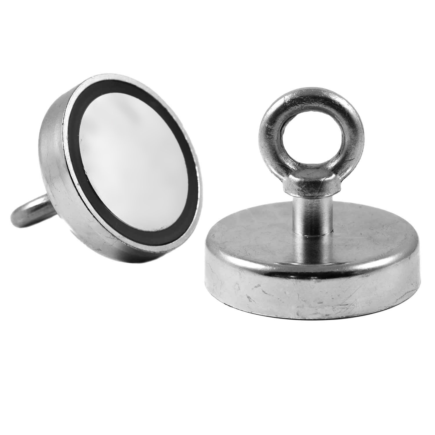 2x imanes con hembrilla de neodimio N35 75 mm Ø | Extrema fuerza de atracción 164.0 kilogramos | 2 neodimio imanes con argolla extremadamente potentes, galvanizados y muy robusto
