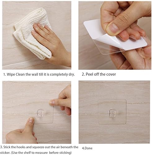 Miniatura 6 de Hawsam - 8 ganchos de pared adhesivos transparentes, sin perforar, resistente al agua, para cocina, ducha y baño, 44.1 lbs/44 libras (carga máxima)