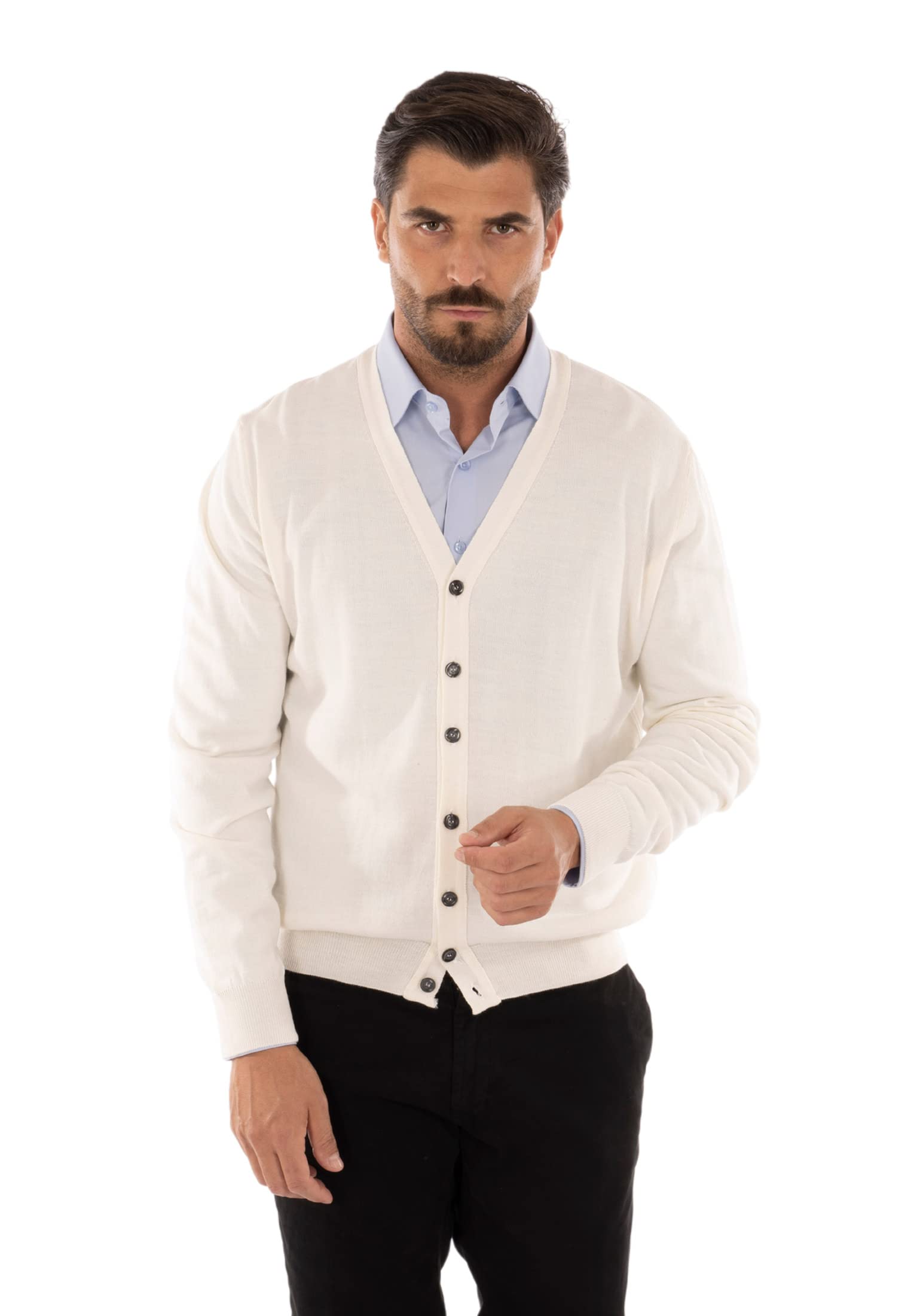 Ciabalù - Cárdigan para hombre de lana de invierno, botones de jersey, Slim Fit, negro, verde, azul, burdeos, informal, suéter ajustado elegante