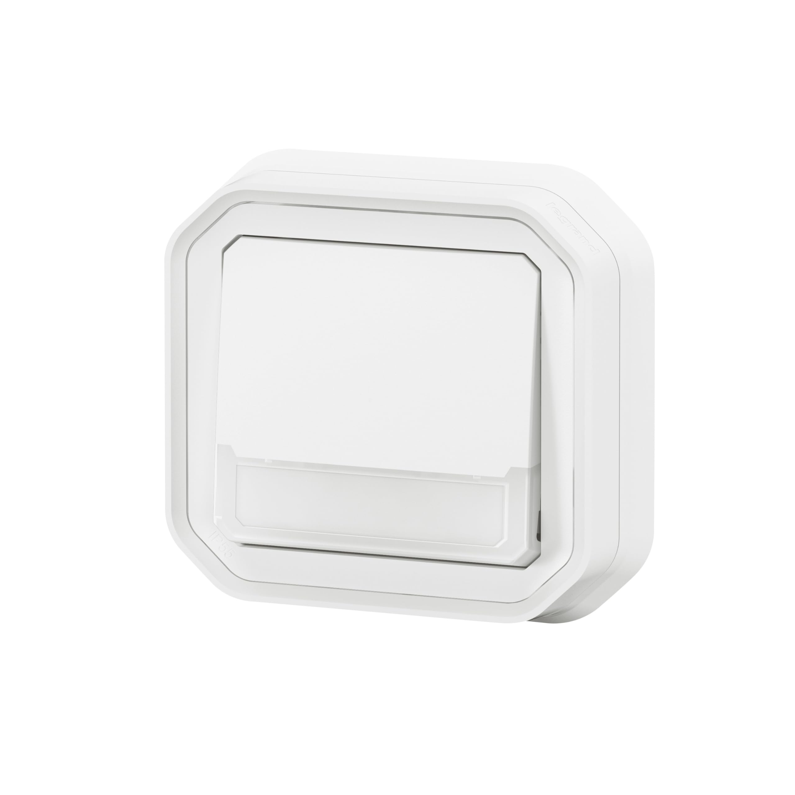 LEGRAND, Plexo New Podświetlany przełącznik przełączający z uchwytem na opisy, otwieracz + styk zwierający (NO+NC), dostawa 12 V do okablowania, kompatybilność z 230 V, ultra biały, 069864L