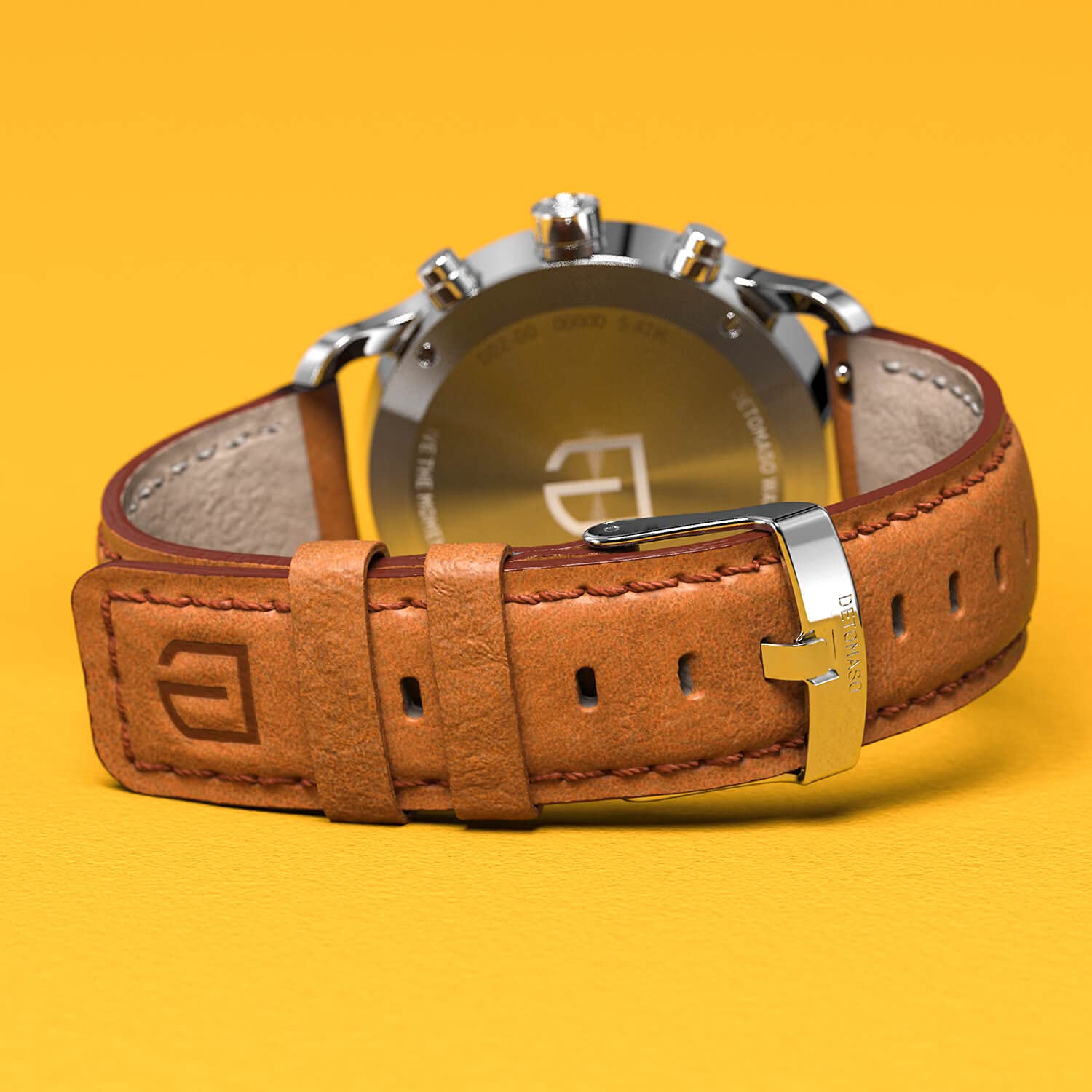 DeTomaso SORPASSO Giallo Silber Gelb Herren-Armbanduhr Analog Quarz Lederarmband Braun