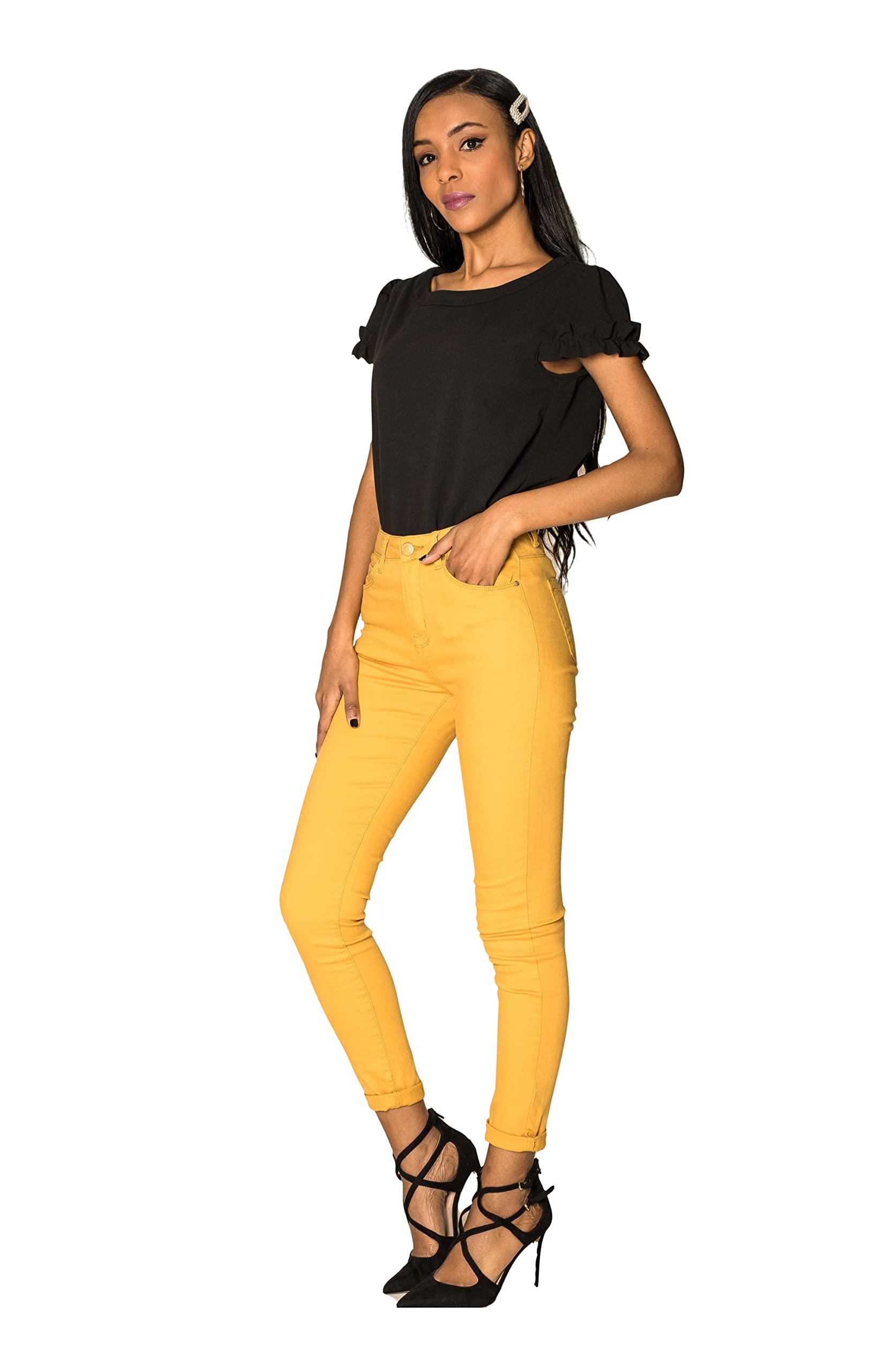 Nina Carter P056 Pantalones vaqueros para mujer, corte ajustado, cintura alta