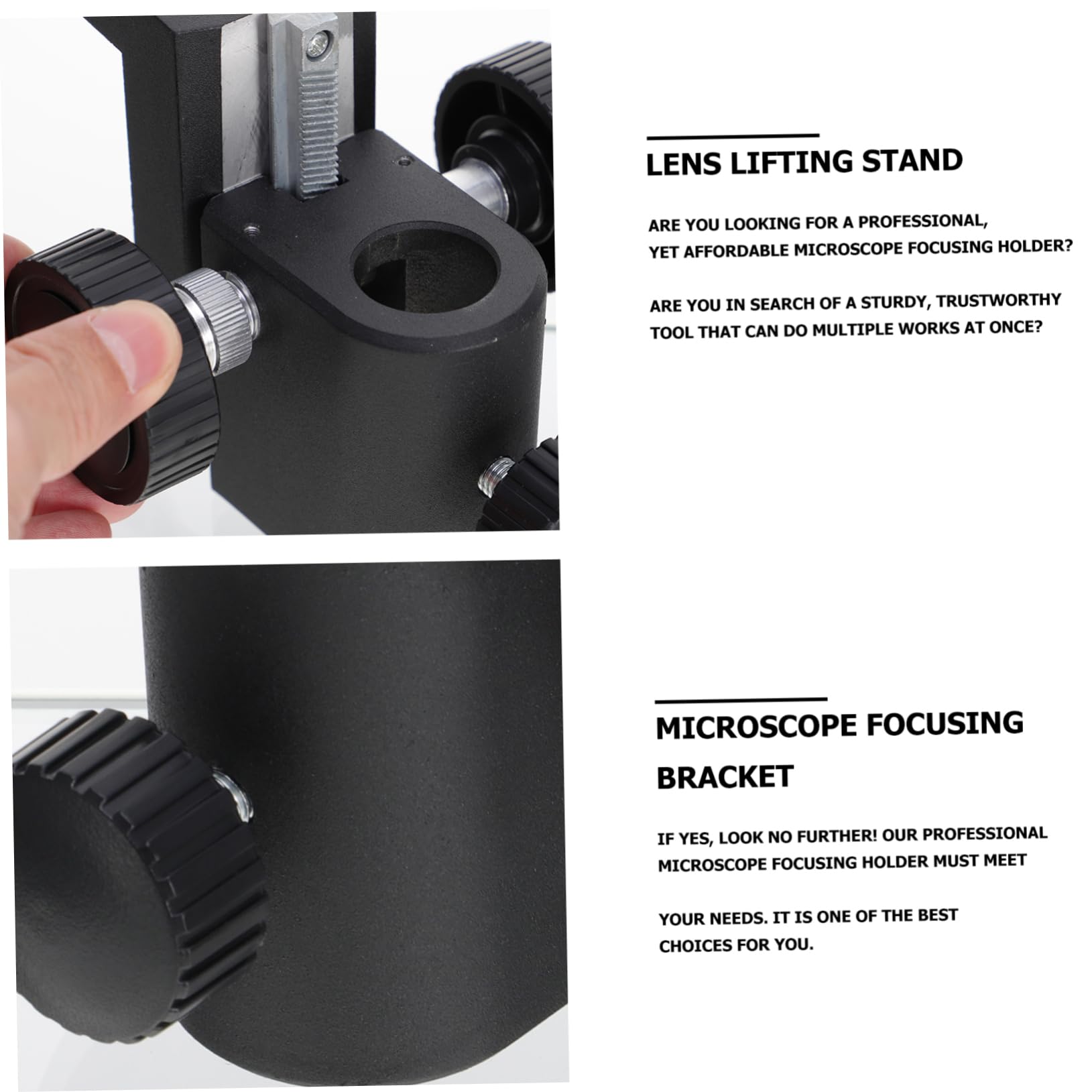 Homoyoyo Soporte de Enfoque de Microscopio 50 Mm para Cámaras Industriales, Plástico Resistente, Perilla de Ajuste Grande, Uso Educativo y Laboratorio, Color Negro