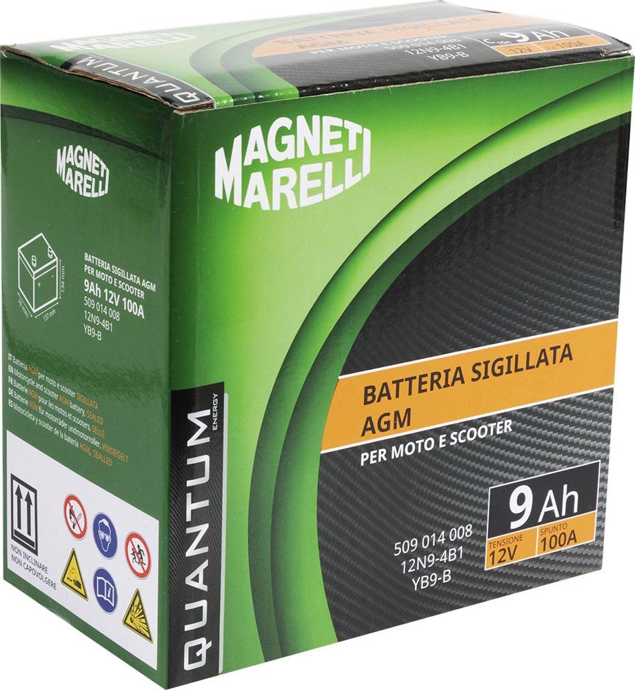 Quantum Energy Magneti marelli batteria moto e scooter 9AH 12V 100A tecnologia AGM sigillata polo positivo sinistro