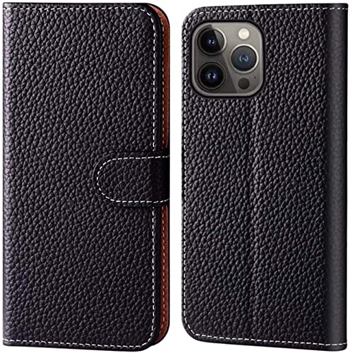 Étui portefeuille iPhone 14 Pro Max avec porte-cartes housse cuir noir rabat magnétique