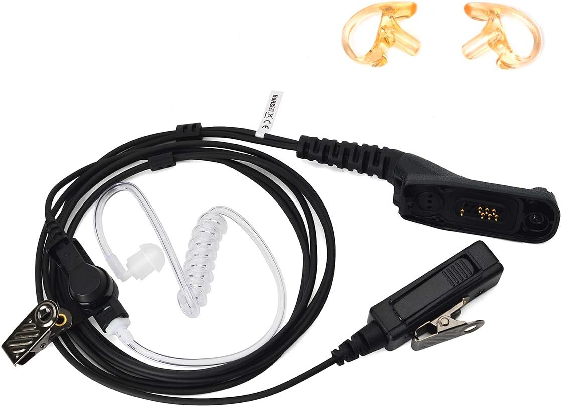 Qiuyan Security Guard Air Tube Earpiece Headset – 2-Pin Covert Earpiece With PTT For Motorola Radios (CP040, GP300)