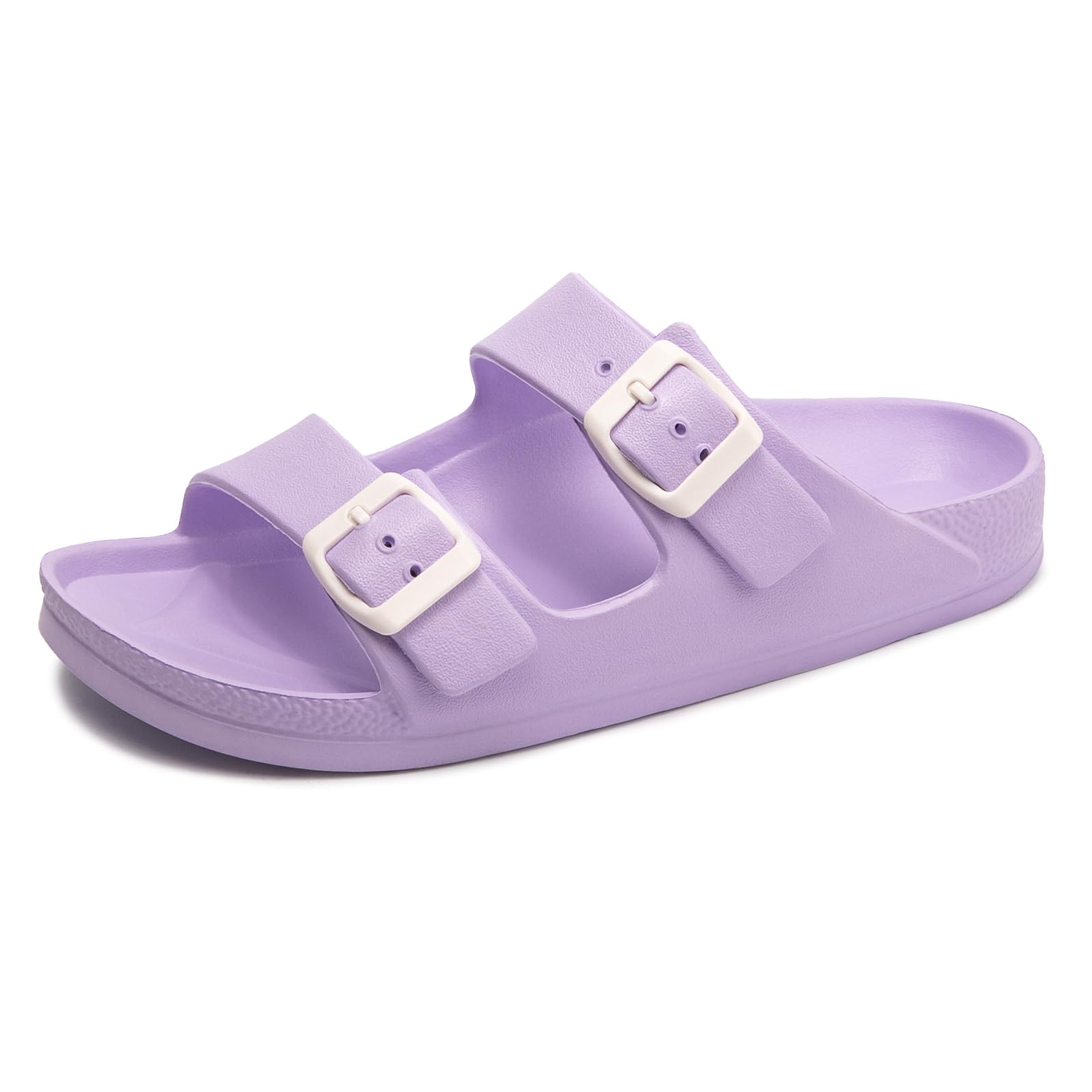 FUNKYMONKEY Women's Comfort Slides Double Buckle Adjustable Plastics Flat Sandals