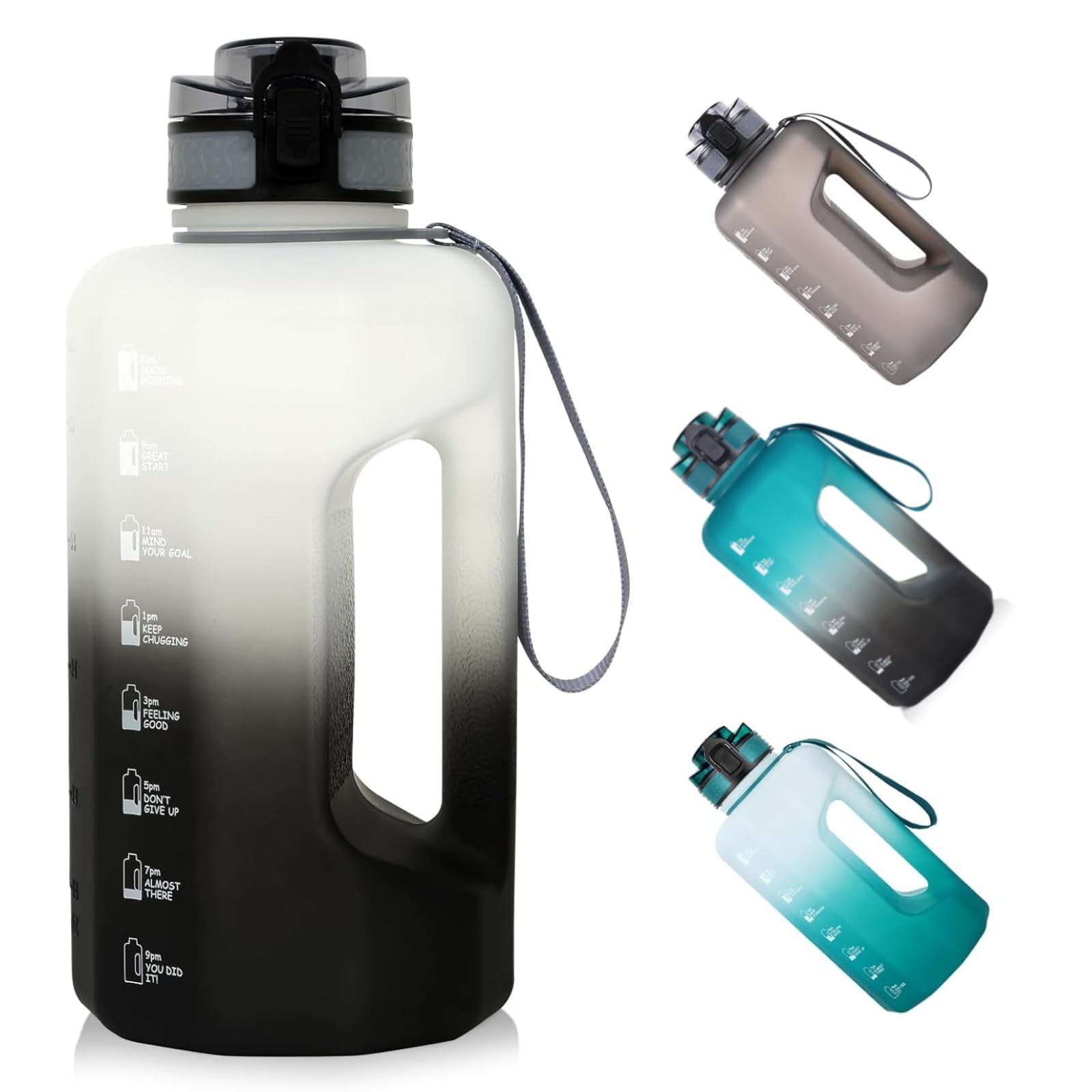 Half Gallon Water Bottle with Time Marker Bpa Free Reusable 2.2l Water Jug for Adults Man Women