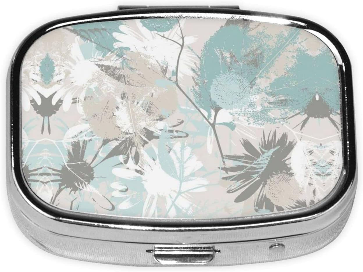 Mint Gray Leaves Square Pill Box, Pill Dispenser Box Cod Liver Oil Box Vitamin Pill Box