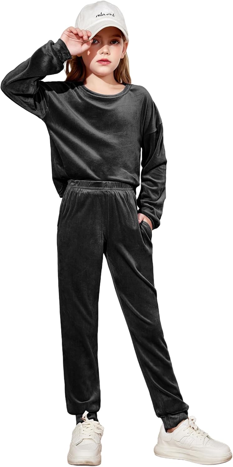 Arshiner Girls 2 Piece Outfit Sweatsuits Set Kids Velour Sweatshirts & Sweatpants Tracksuits Set for Girls