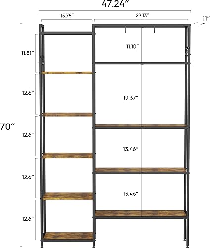 Miniatura 3 de Monesti Estantería de 6 niveles con 6 ganchos, estantería para dormitorio, sala de estar, cocina, estudio y oficina en casa