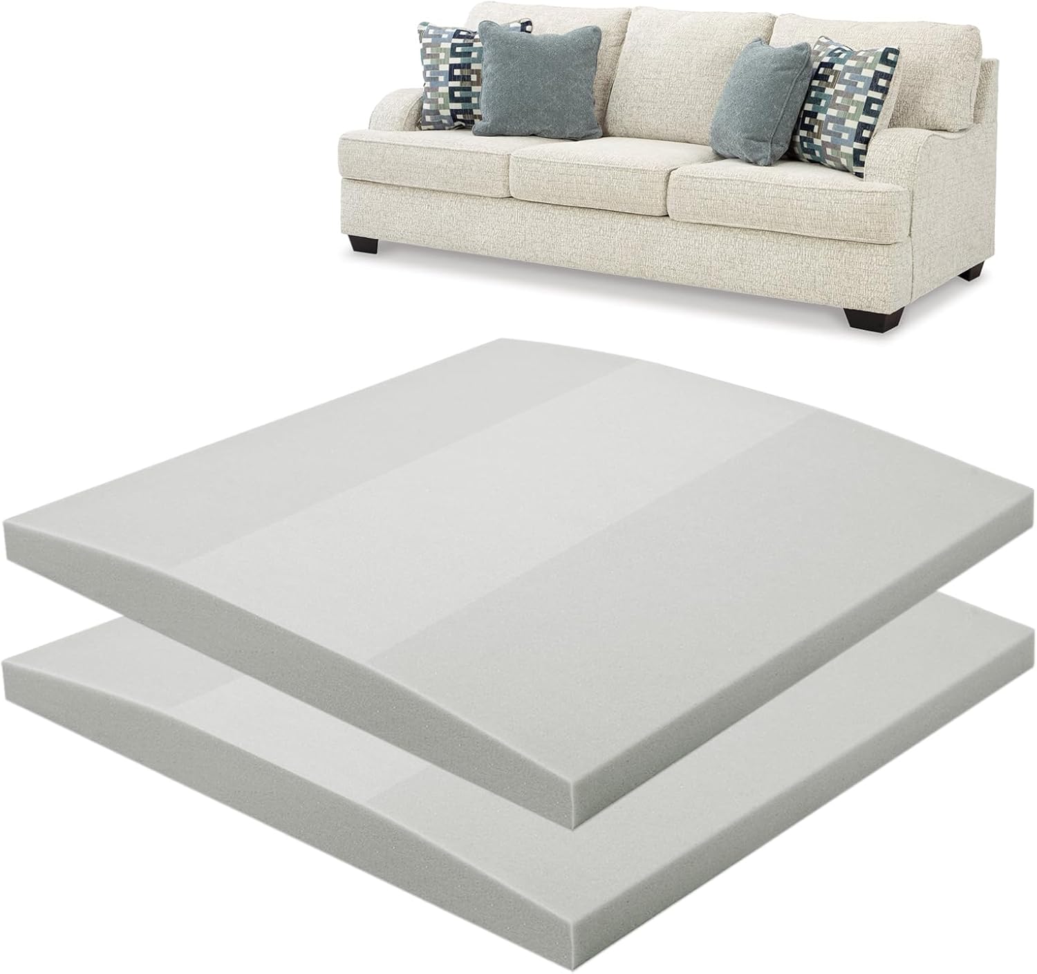 HAVARGO Couch Cushion Support High Density Foam 22"x22" Inch Sofa Couch Supports for Sagging Cushions Light Grey 2Pc Larger Firmer| 22x22x2 Set of 2