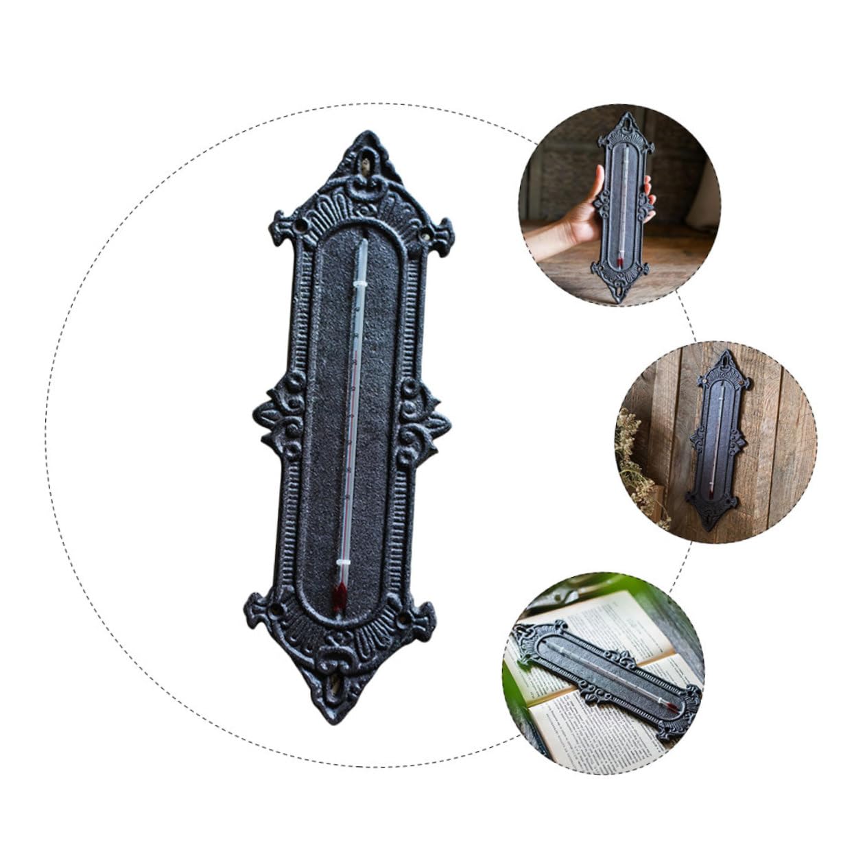 BETOOKY Präzises Raumthermometer aus Schwarzem Schmiedeeisen mit Wandmontage Gewächshaus Thermometer für Innenbereiche Dekoratives Wandthermometer für Zuhause