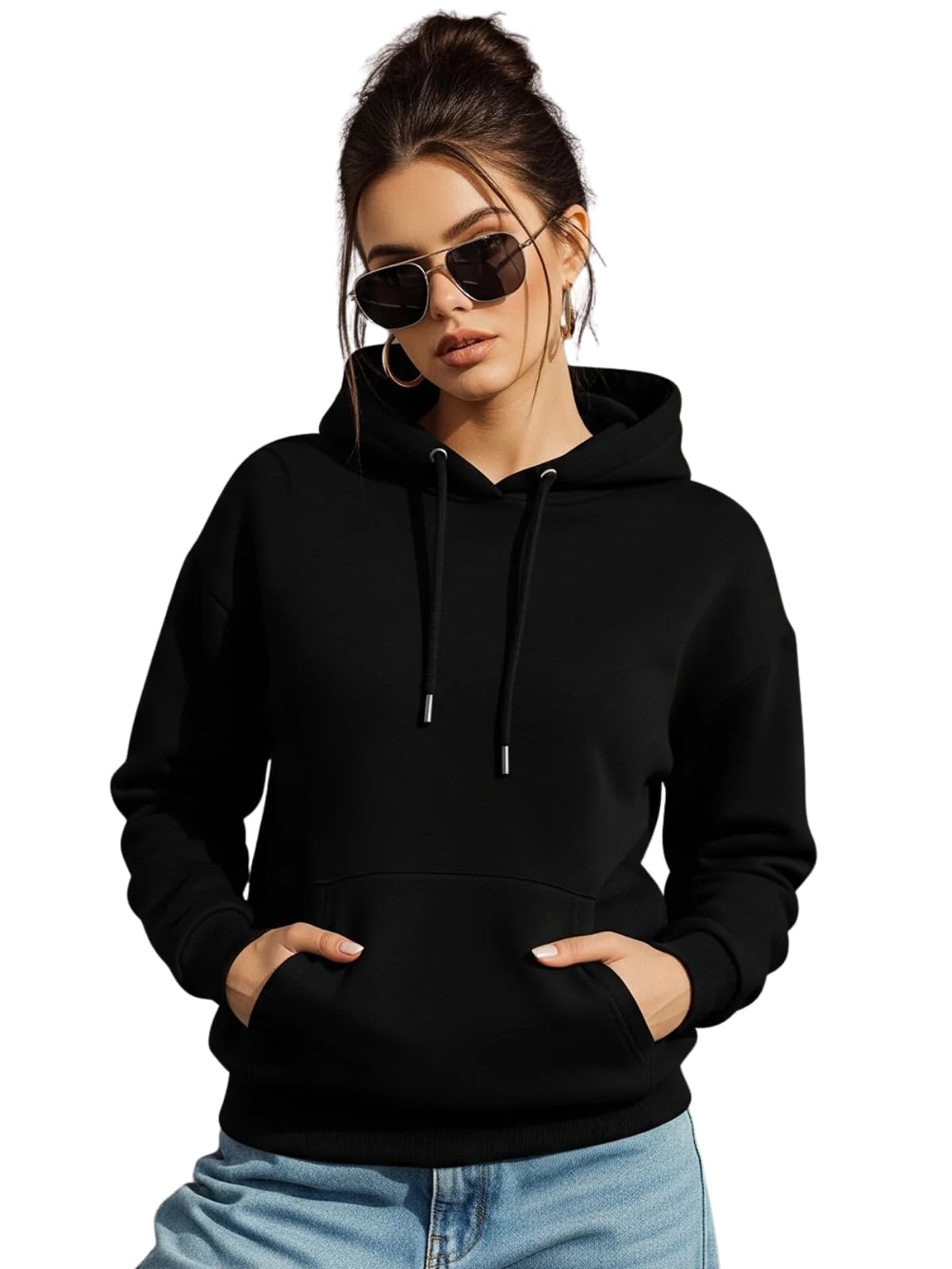 Cotton Fleece Regular Fit Solid Sweatshirt Winter Wear Jumper Full Sleeve Hoodie for Women (Sizes- S to 3XL)