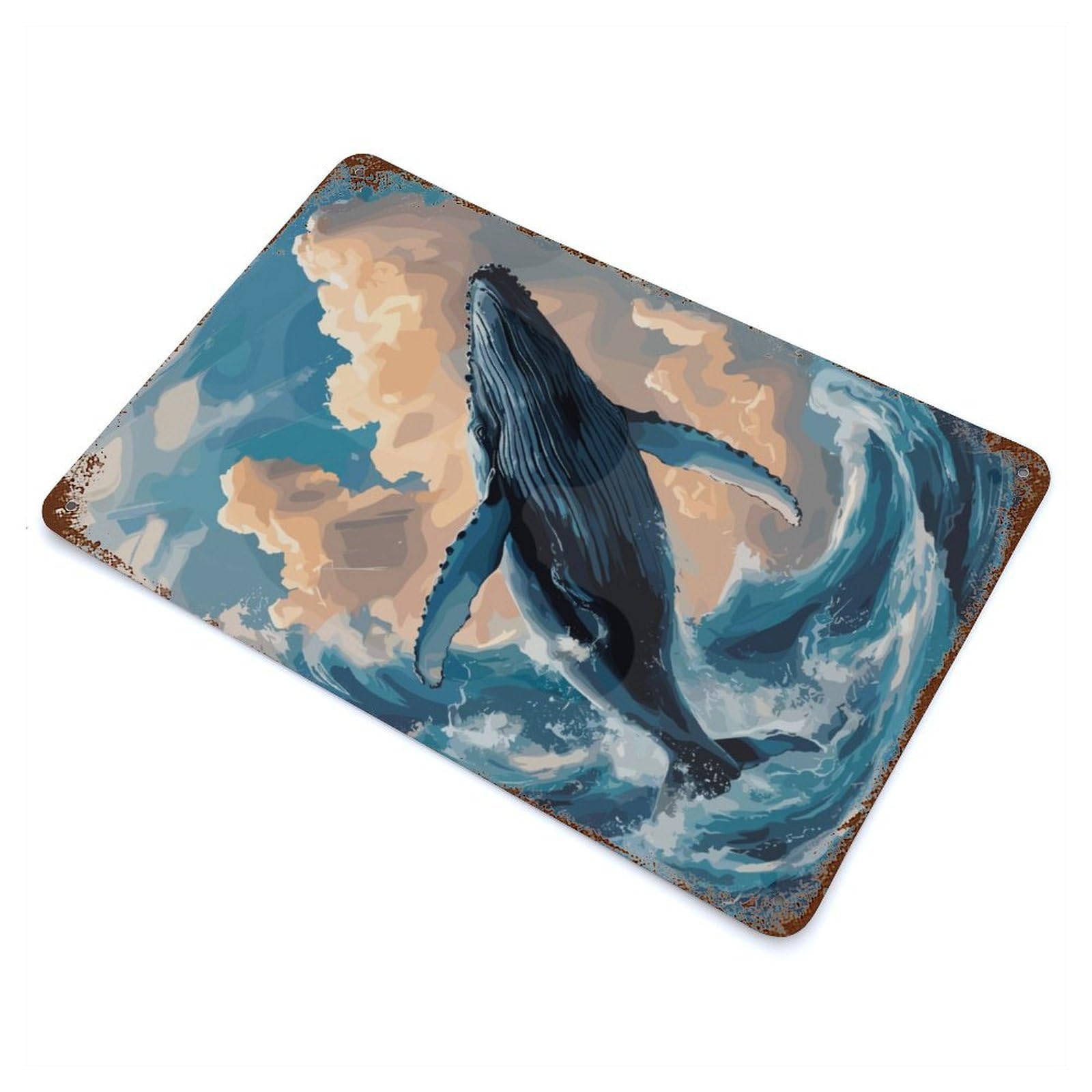Fantasy Sea Whale Rusty Metal Tin Sign 11.8"x7.9", for Farmhouse, Kitchen And Entryway Decor, Rustic Home Decor