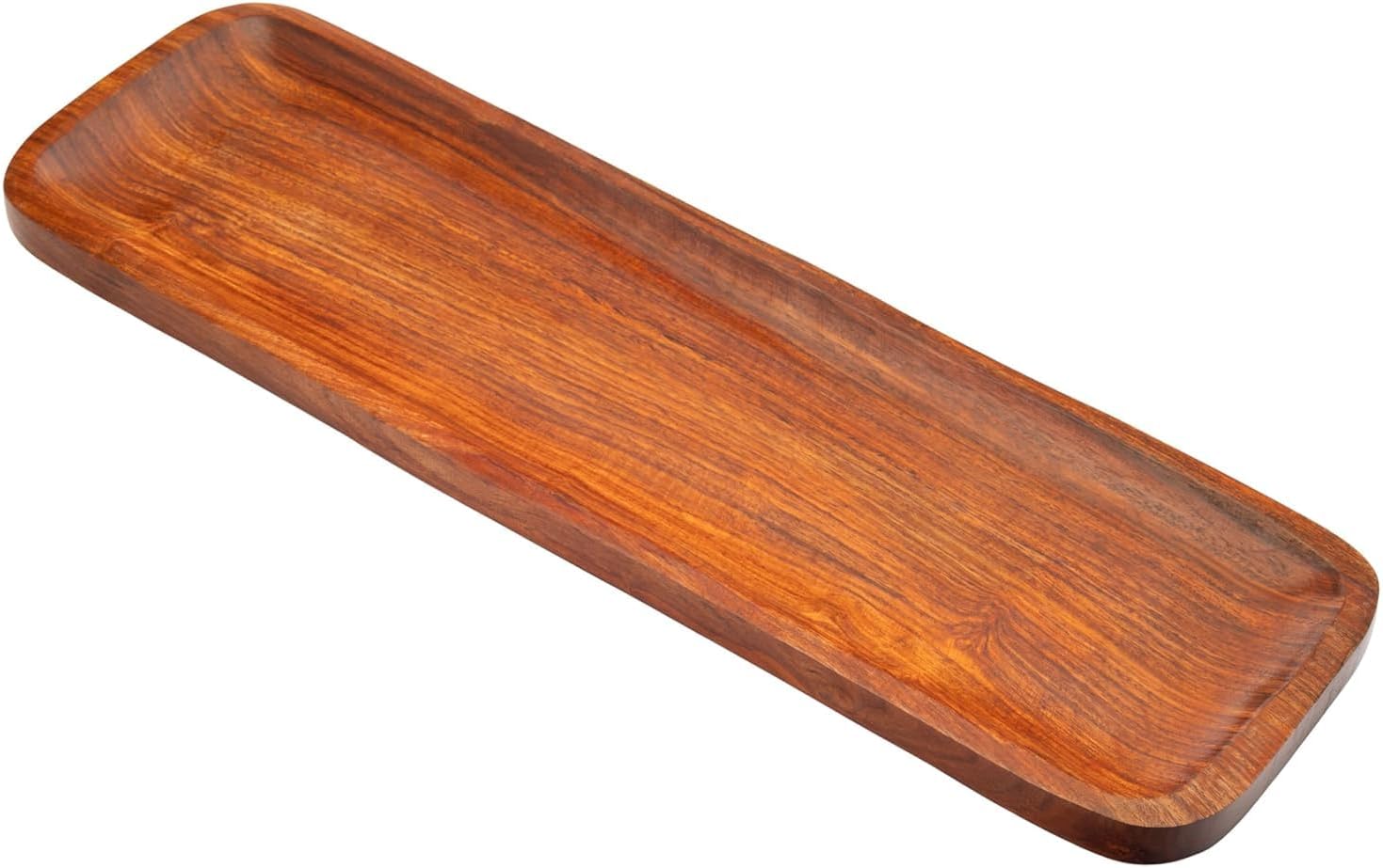 FER Forge 17 Inch Handmade Acacia Wooden Serving Tray | Rectangular Wood Tray for Tea, Coffee, Snacks, Breakfast | Multipurpose Wooden Tray for Kitchen, Dining Table