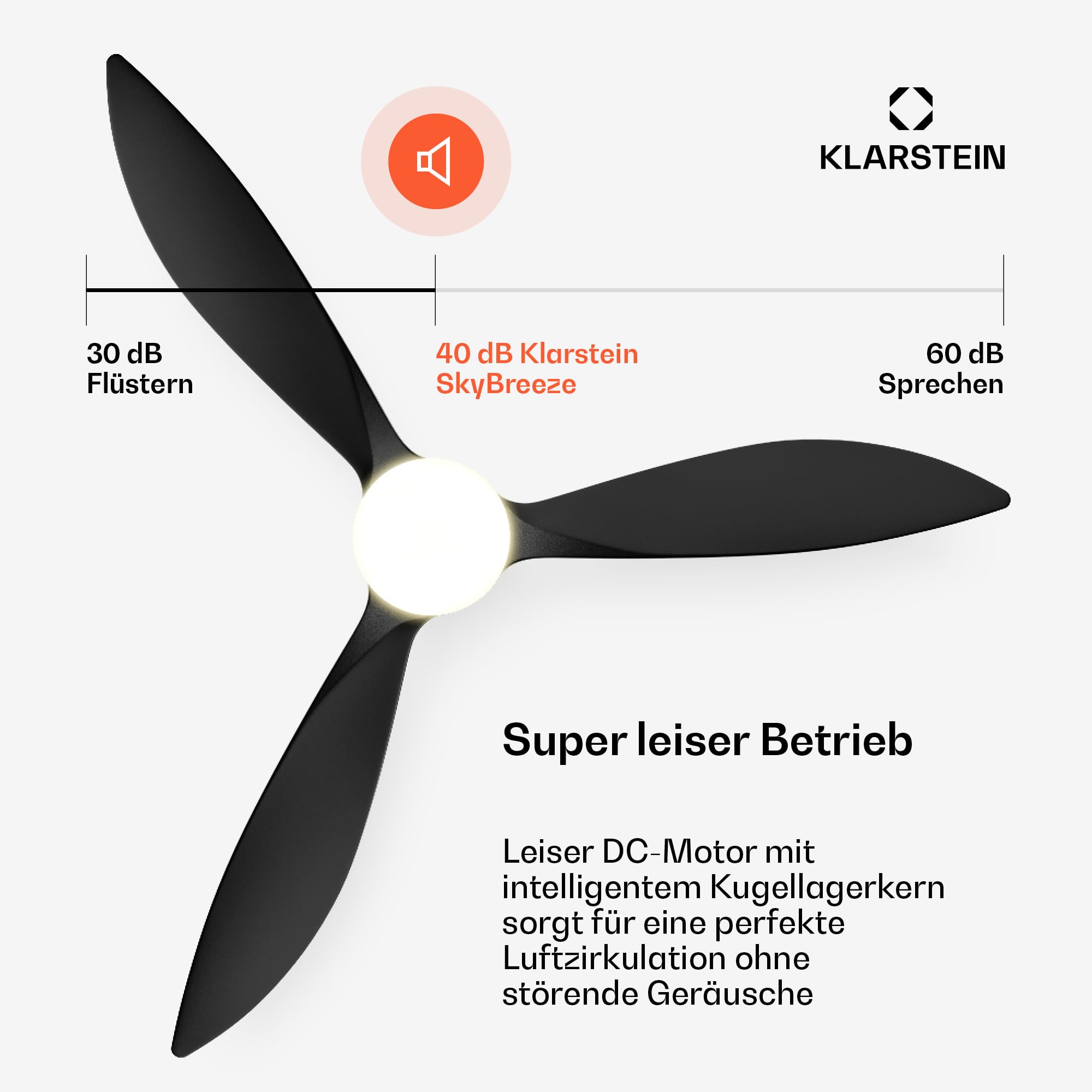 Klarstein SkyBreeze Deckenventilator mit Beleuchtung – LED, Fernbedienung & App, 6 Stufen, 3 Flügel, leise, Innen & Außen, 132cm, dimmbar, Smart-Home-fähig, Schwarz