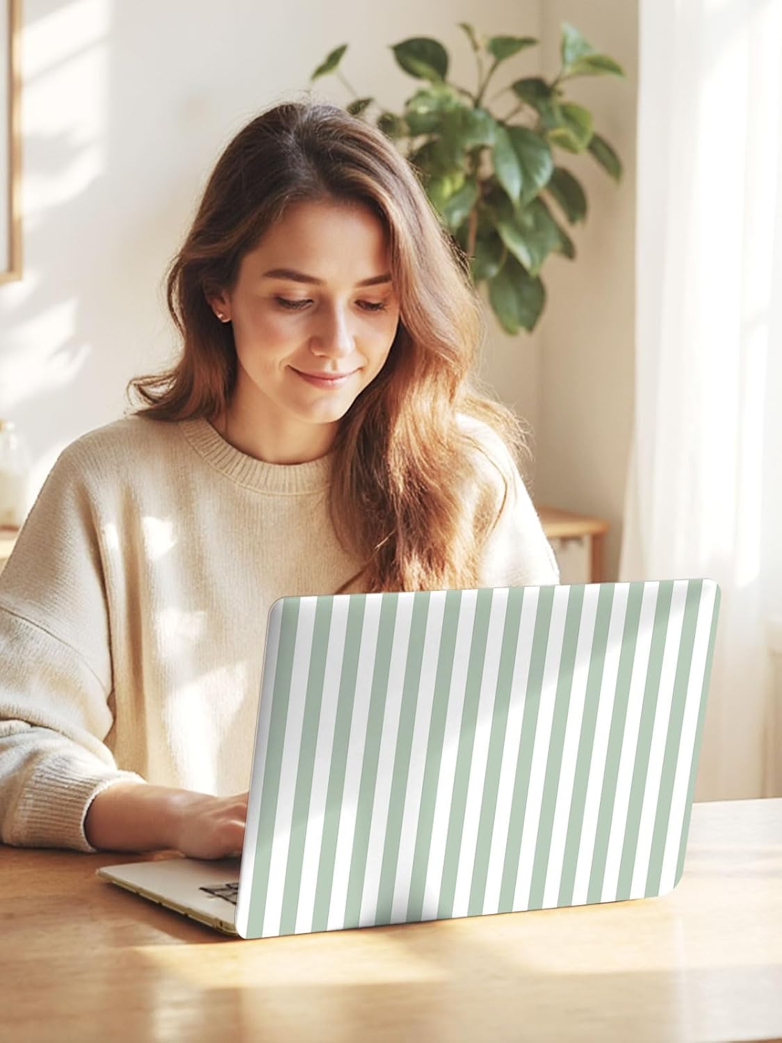 Seorsok Compatible with MacBook Air 13 Inch Case 2022 2021 2020 2019 2018 Release A1932 A2179 M1 A2337 Touch ID,Cute Striped Plastic Hard Shell Case with Keyboard Cover,Green & White Stripes