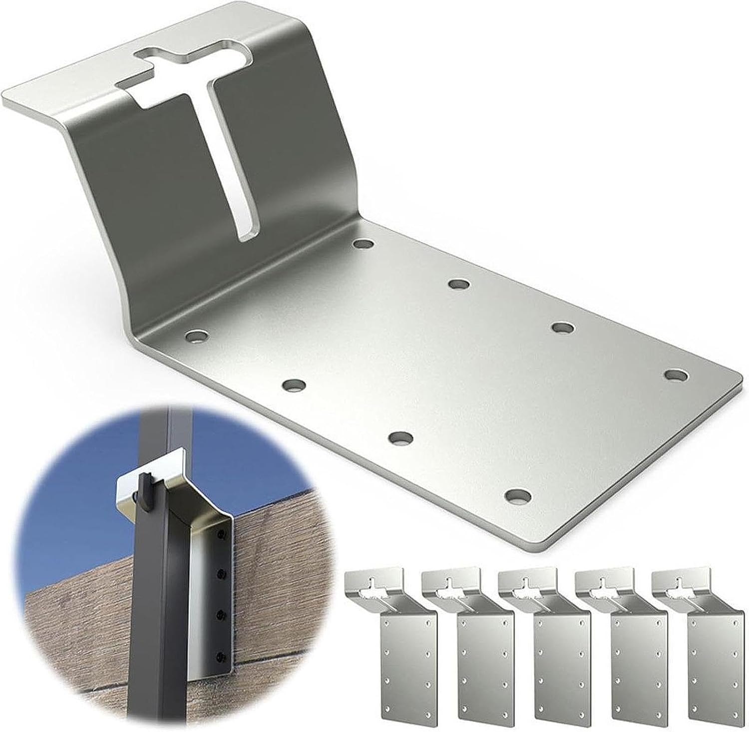 6Pcs T Post Mounting Bracket for Outdoor Structures Like Mailbox and Birdhouse, Silver